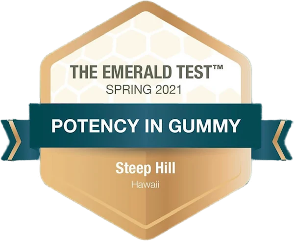 The Emerald Test badge: Potency in Gummy, Spring 2021, Steep Hill Hawaii