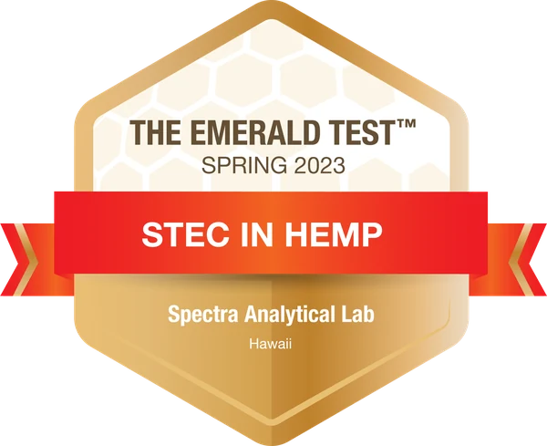 The Emerald Test badge: STEC in Hemp, Spring 2023, Spectra Analytical Lab