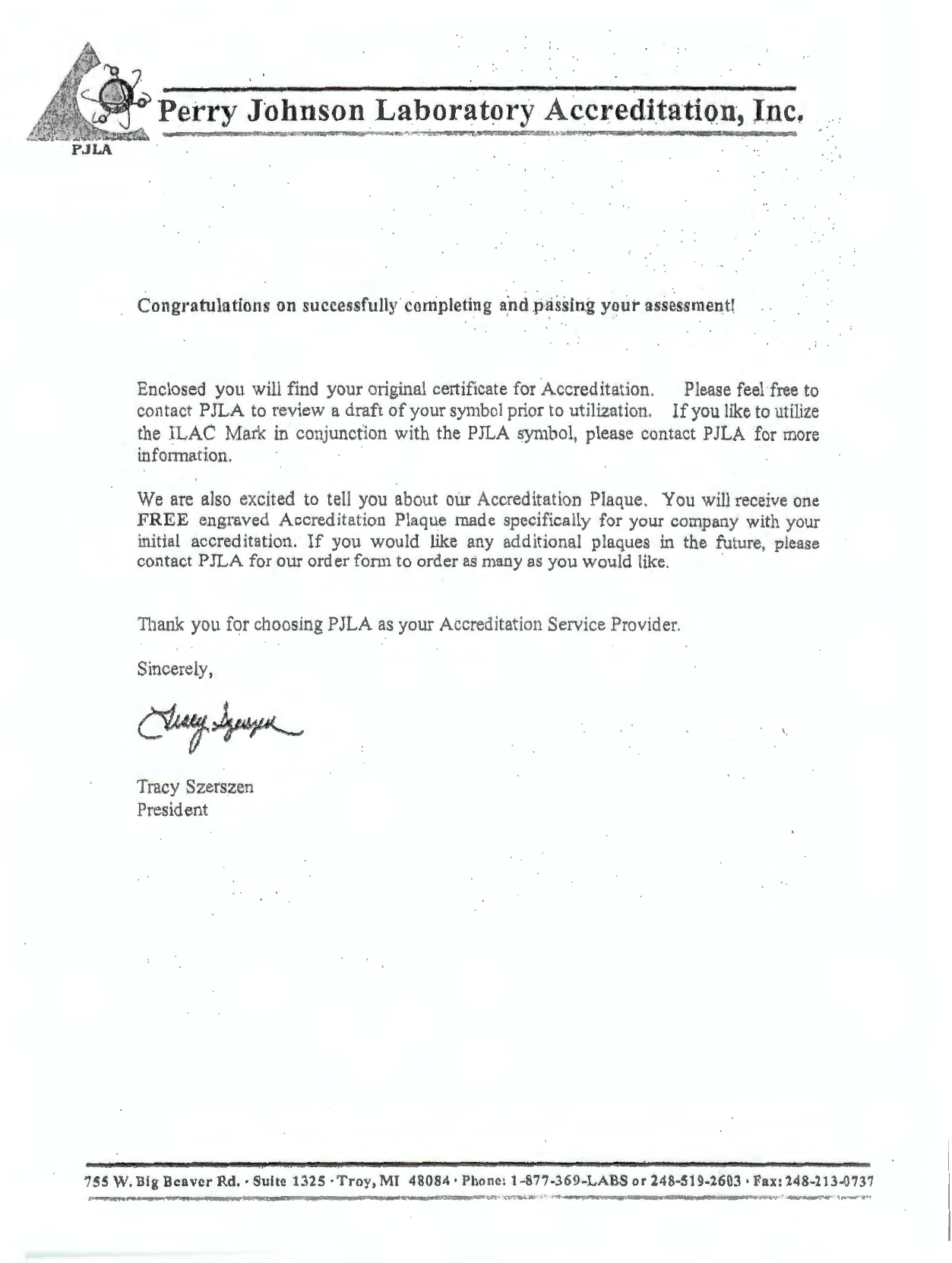 PJLA ISO/IEC 17025:2017 accreditation, page 1