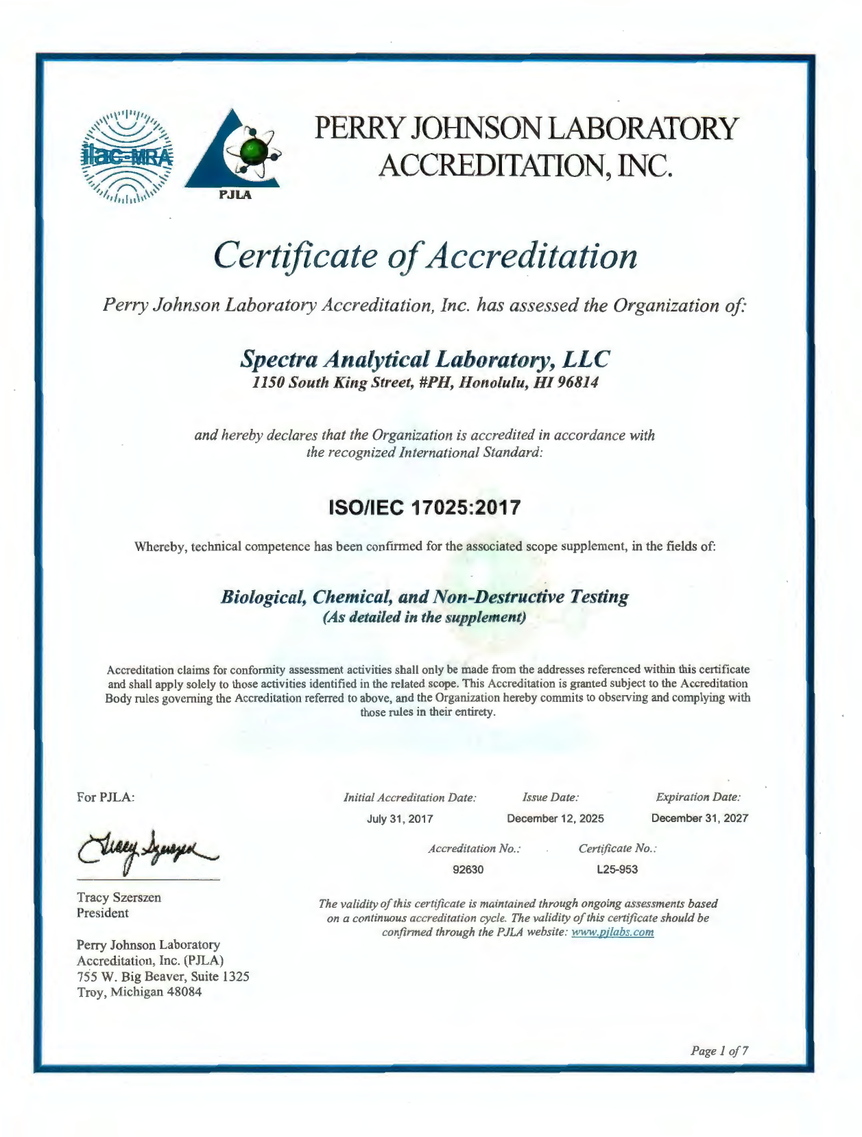 PJLA ISO/IEC 17025:2017 accreditation, page 6