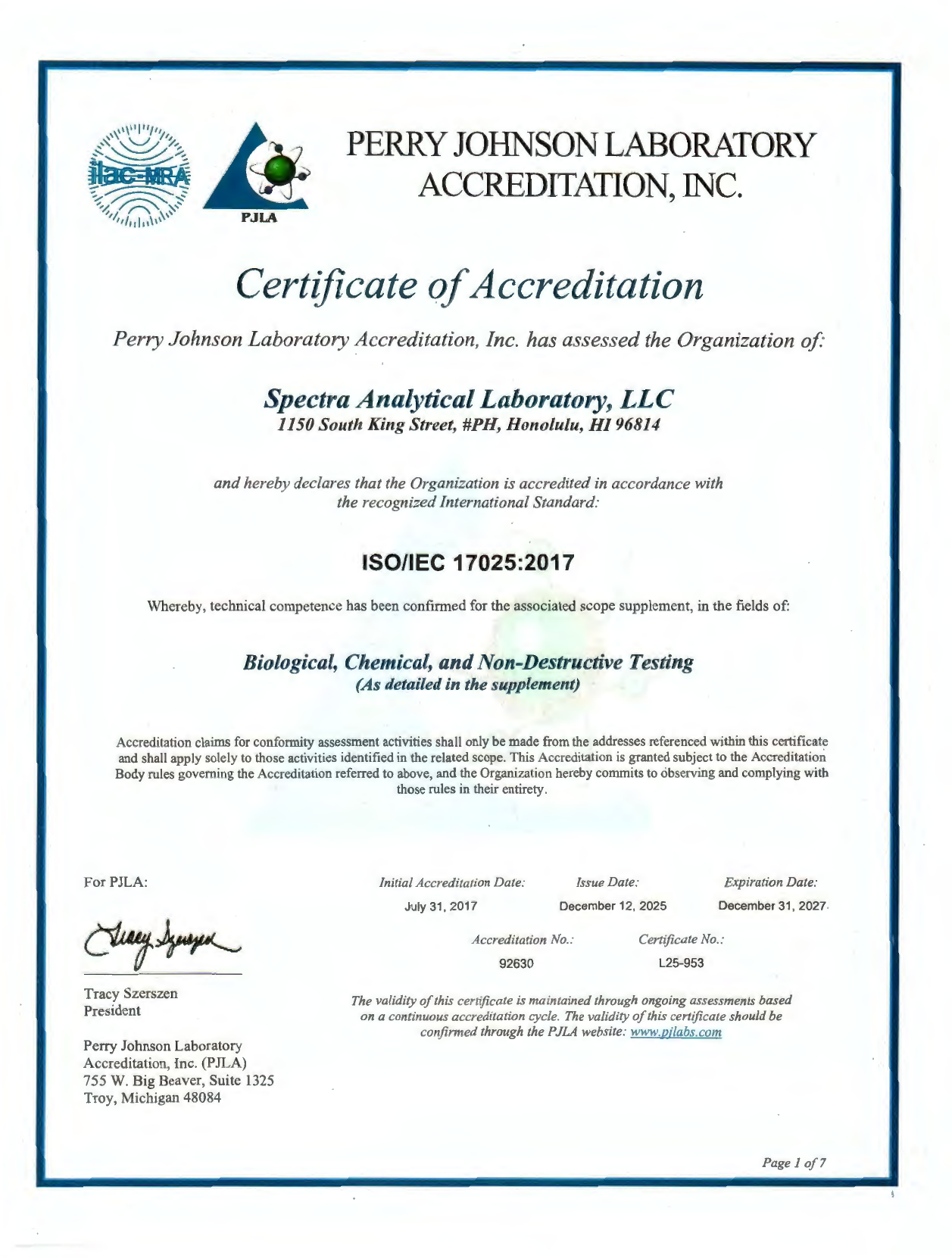 PJLA ISO/IEC 17025:2017 accreditation, page 7